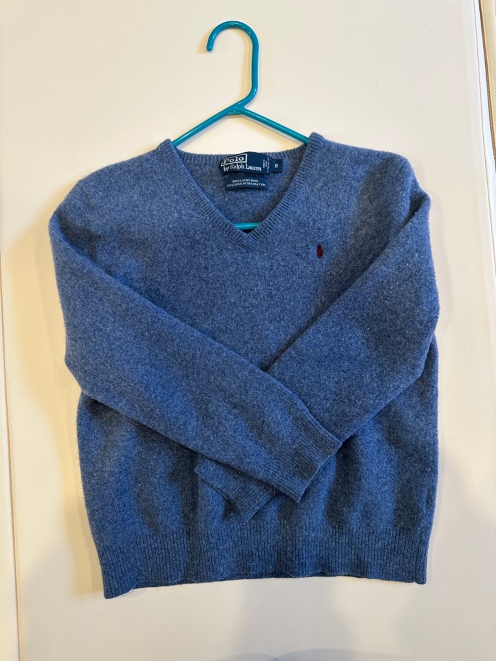 Vintage Polo by Ralph Lauren 100% Italy Wool Sweater-Heather Blue V-Neck
